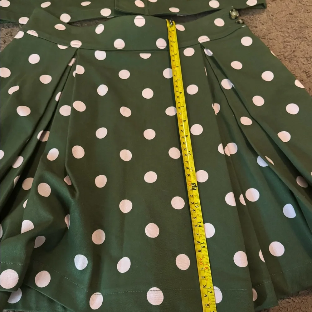Halogen x Atlantic Pacific Green Polka Dot Skirt Suit Set Jacket Circle Skirt M - Picture 8 of 12